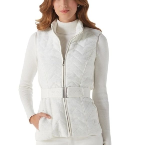 White House Black Market Jackets & Blazers - WHBM chevron zipper belted vest S metallic